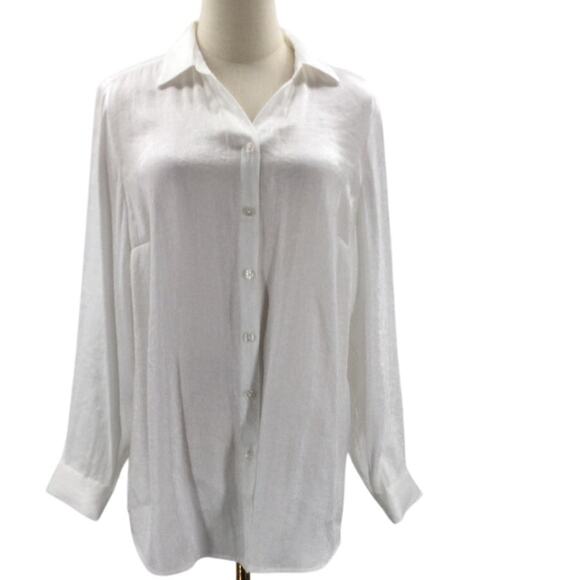 Chico's Tops - CHICO'S 1 M white viscose collared button up long sleeve blouse shirt NWT 0B14